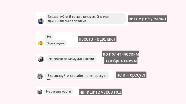 Написали 1175 блогерам, ответили 402, отказали 230. Провели 85 интеграций с блогерами, чтобы больше никогда
Написали 1175 блогерам, ответили 402, отказали 230. Провели 85 интеграций с блогерами, чтобы больше никогда