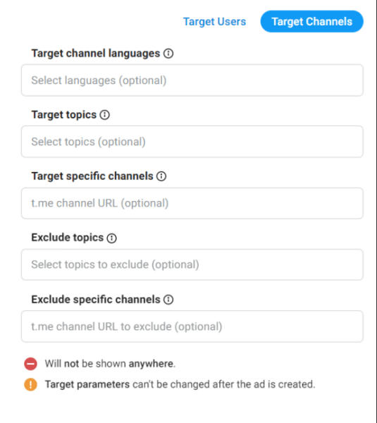 Обновление Telegram Ads. Как Target channel audiences повлияет на всю рекламу в Телеграме             
                    Обновление Telegram Ads. Как Target channel audiences повлияет на всю рекламу в Телеграме