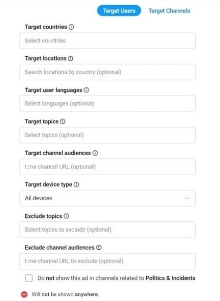 Обновление Telegram Ads. Как Target channel audiences повлияет на всю рекламу в Телеграме             
                    Обновление Telegram Ads. Как Target channel audiences повлияет на всю рекламу в Телеграме