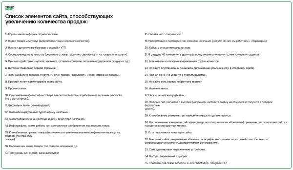 🚀Для тех, у кого есть сайт: 35 элементов на сайте, способствующих увеличению конверсии на сайте             
                    🚀Для тех, у кого есть сайт: 35 элементов на сайте, способствующих увеличению конверсии на сайте