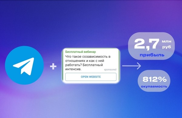 
                    Реклама в Telegram Ads: сделали для канала психолога ROMI 812% и 2,7 млн выручки            